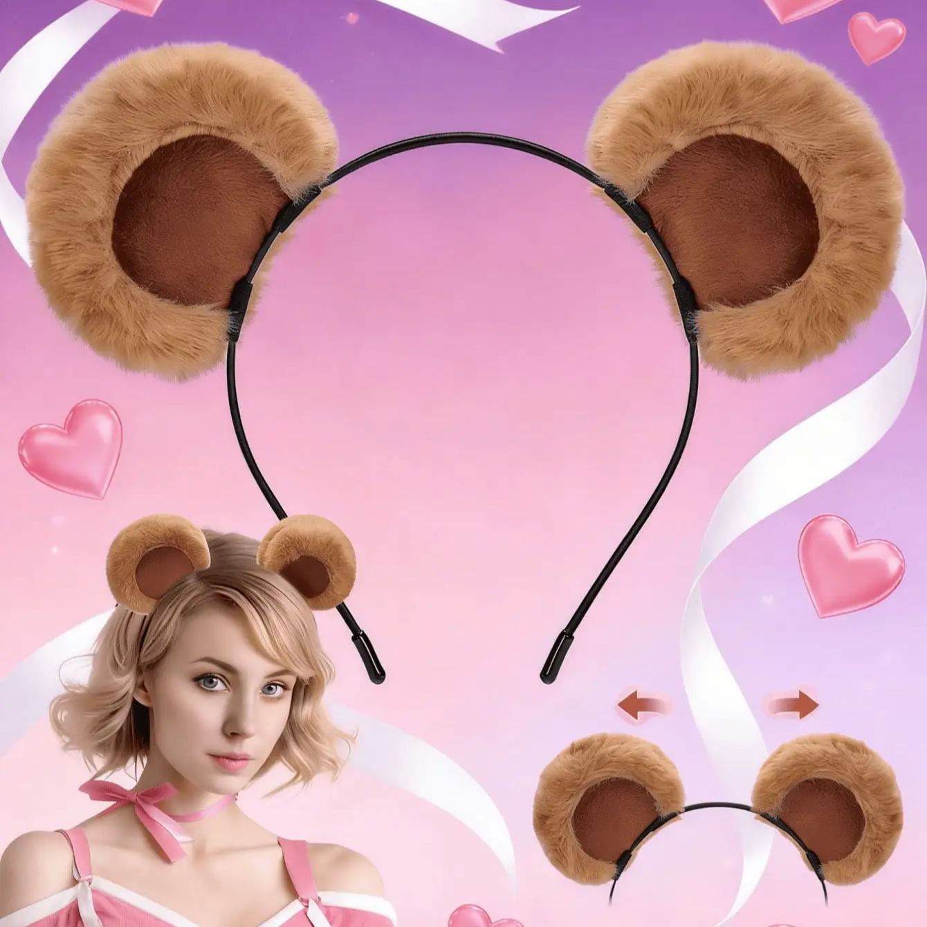 Reindeer Antlers Headband - 1pc Valentine's Day Brown Bear Ears