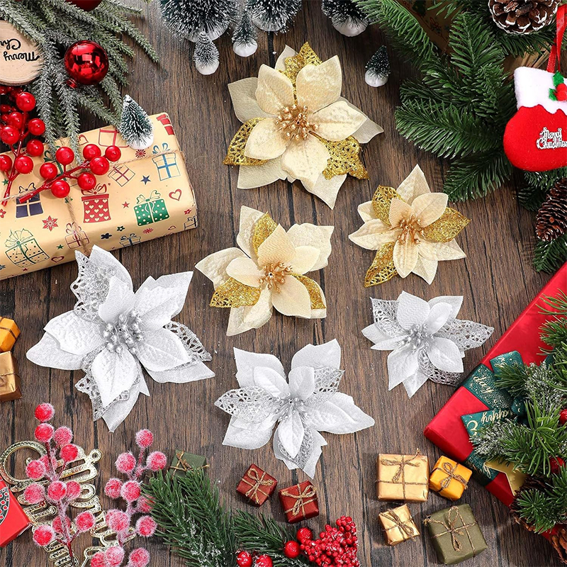 10Pcs Glitter Artificial Flowe – Christmas Wreath Fake Bewertung und Preis