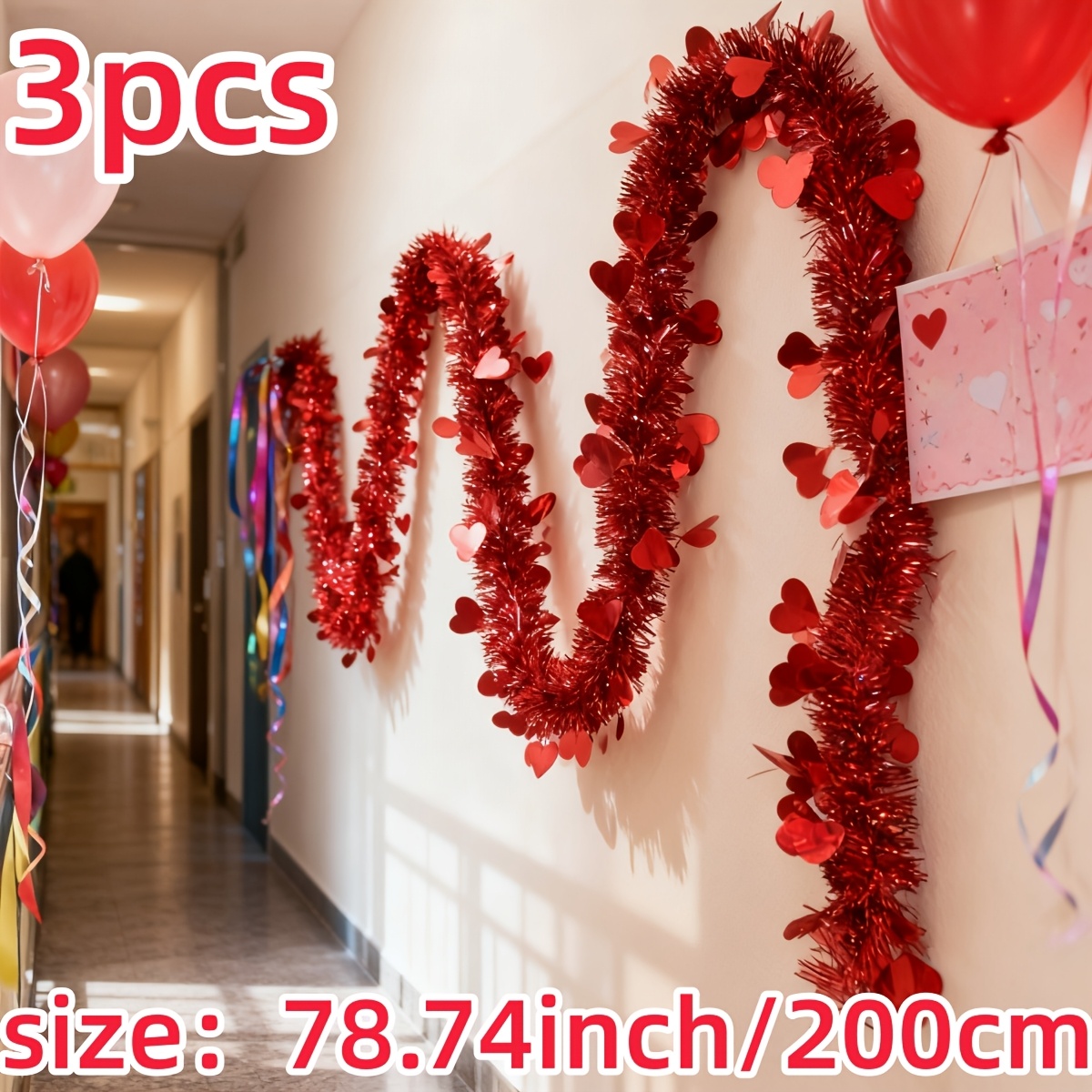 3pcs Red Heart Plastic Tinsel  – Tinsel Garland Decoration Bewertung und Preis
