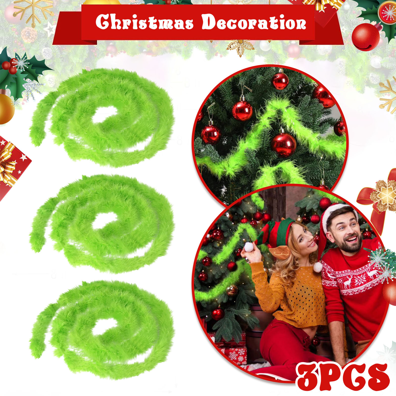 Christmas Garland 3 PCS 20 Fee – Tinsel Garland Decoration Bewertung und Preis