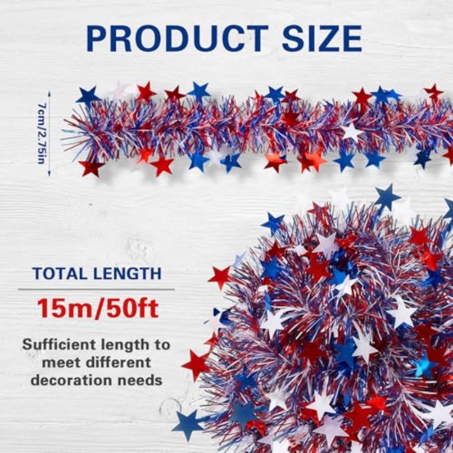 50 Ft Patriotic Glitter Tinsel – Tinsel Garland Decoration Bewertung und Preis