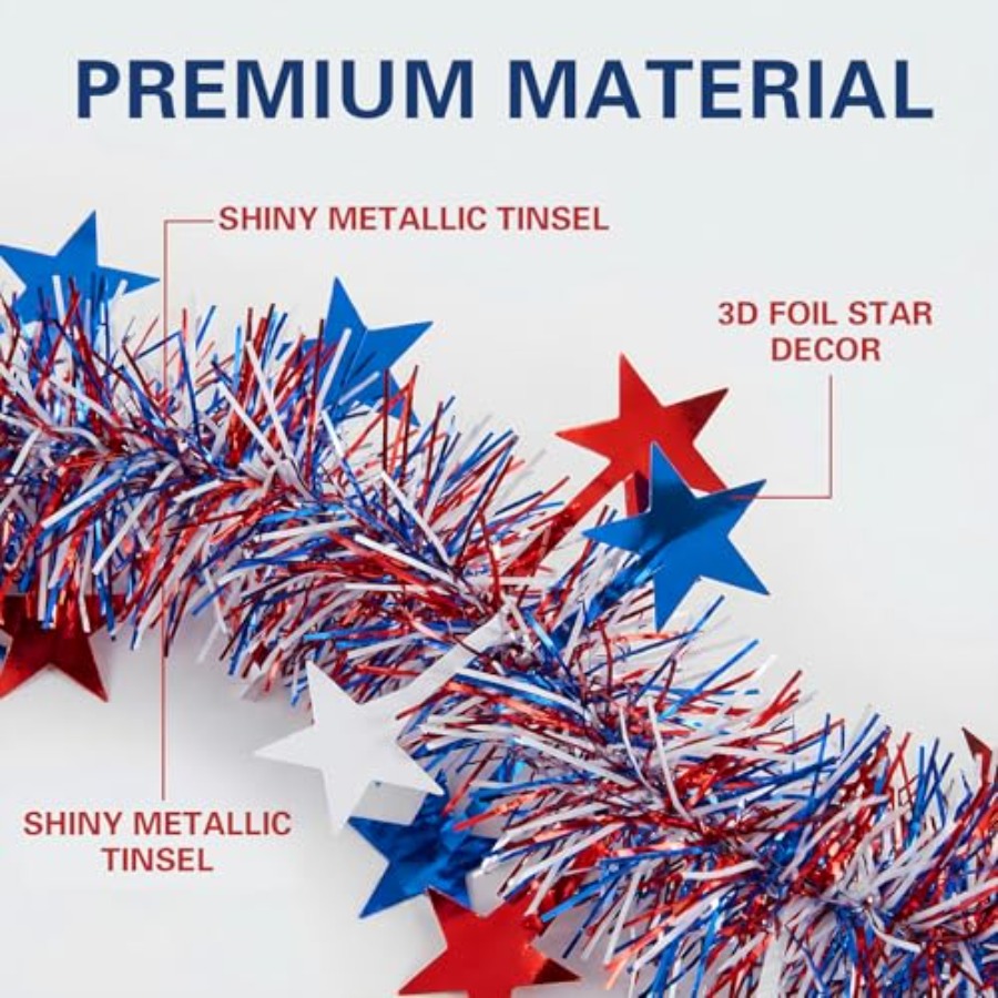 50 Ft Patriotic Glitter Tinsel – Tinsel Garland Decoration Bewertung und Preis